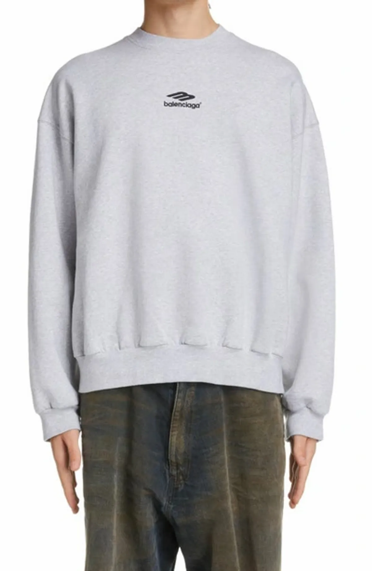 Balenciaga Sporty B Oversize Crewneck Sweatshirt In Heather Grey