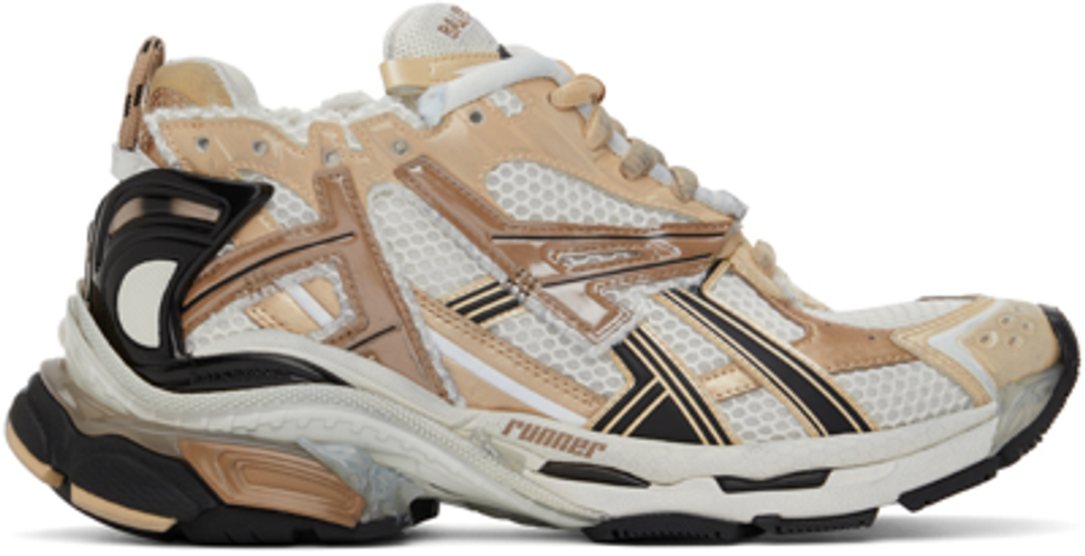 Balenciaga Nylon, Mesh And Rubber Beige/ White/ Black Runner Sneakers