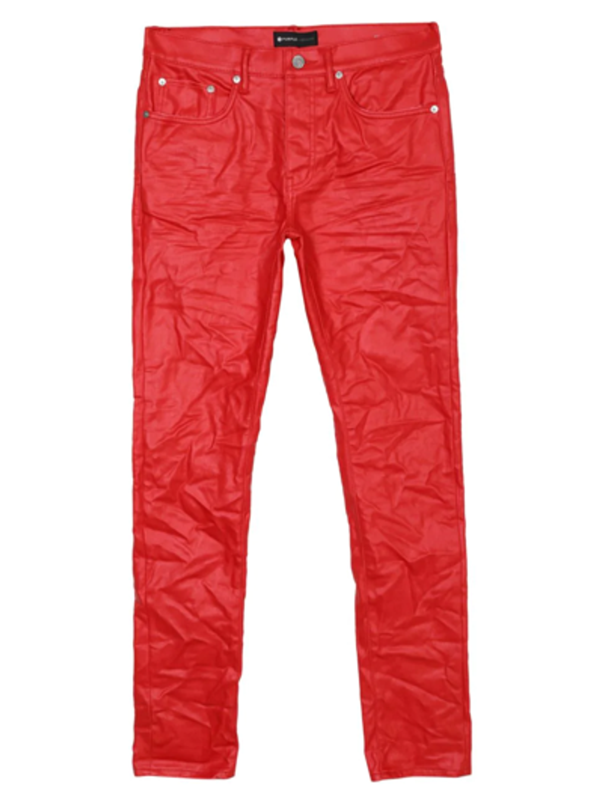 Purple Brand Coated Faux Leather Slim Fit Jeans In Red Patent Leather Film