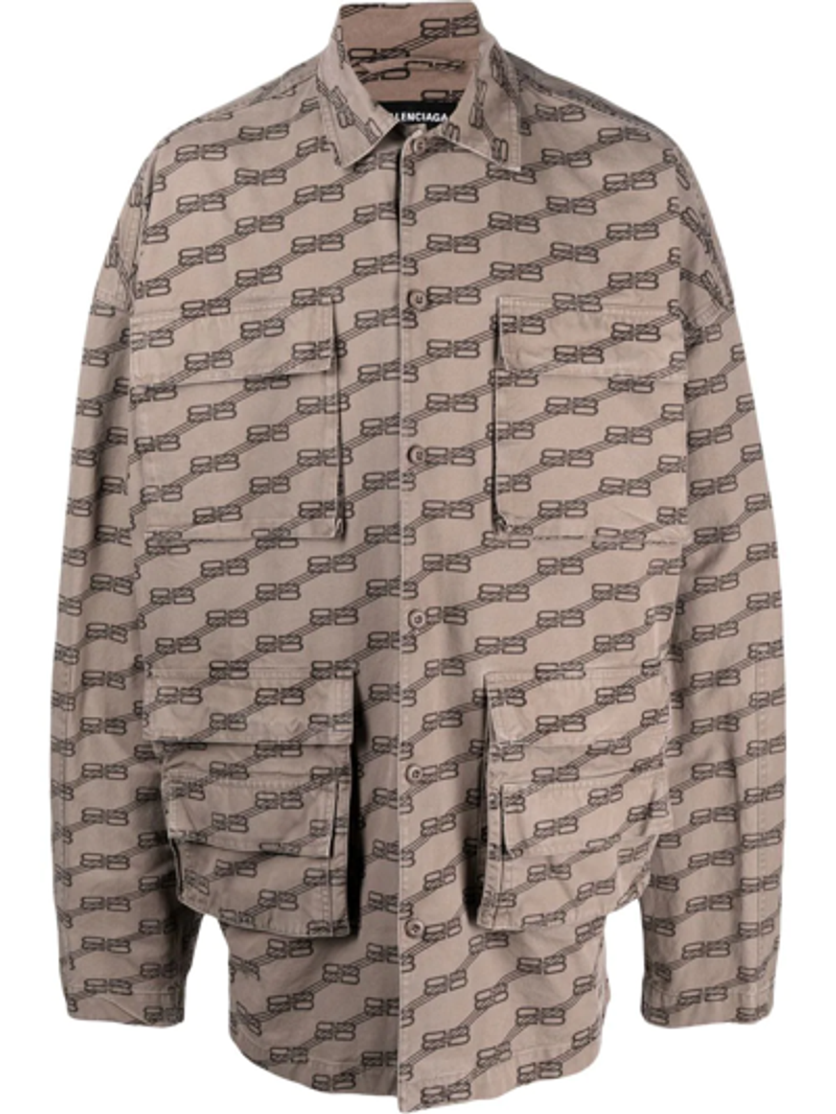 Balenciaga Monogram-Print Brown Cargo Shirt