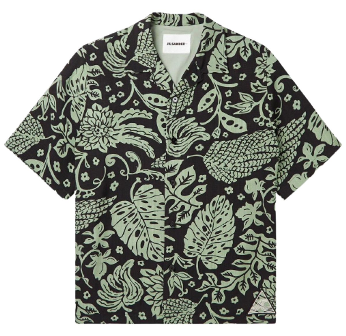 Jil Sander Camp-Collar Embroidered Floral-Print Cotton-canvas Shirt In Green