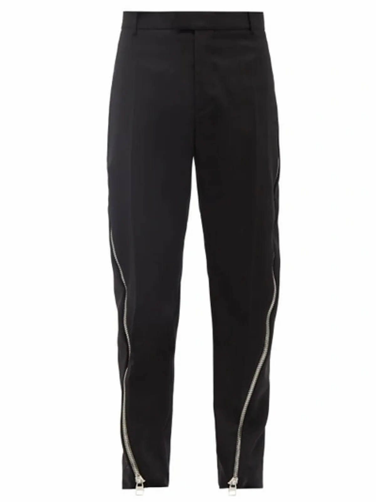 Alexander McQueen Straight Leg Zip Detailed Wool Gabardine Trousers