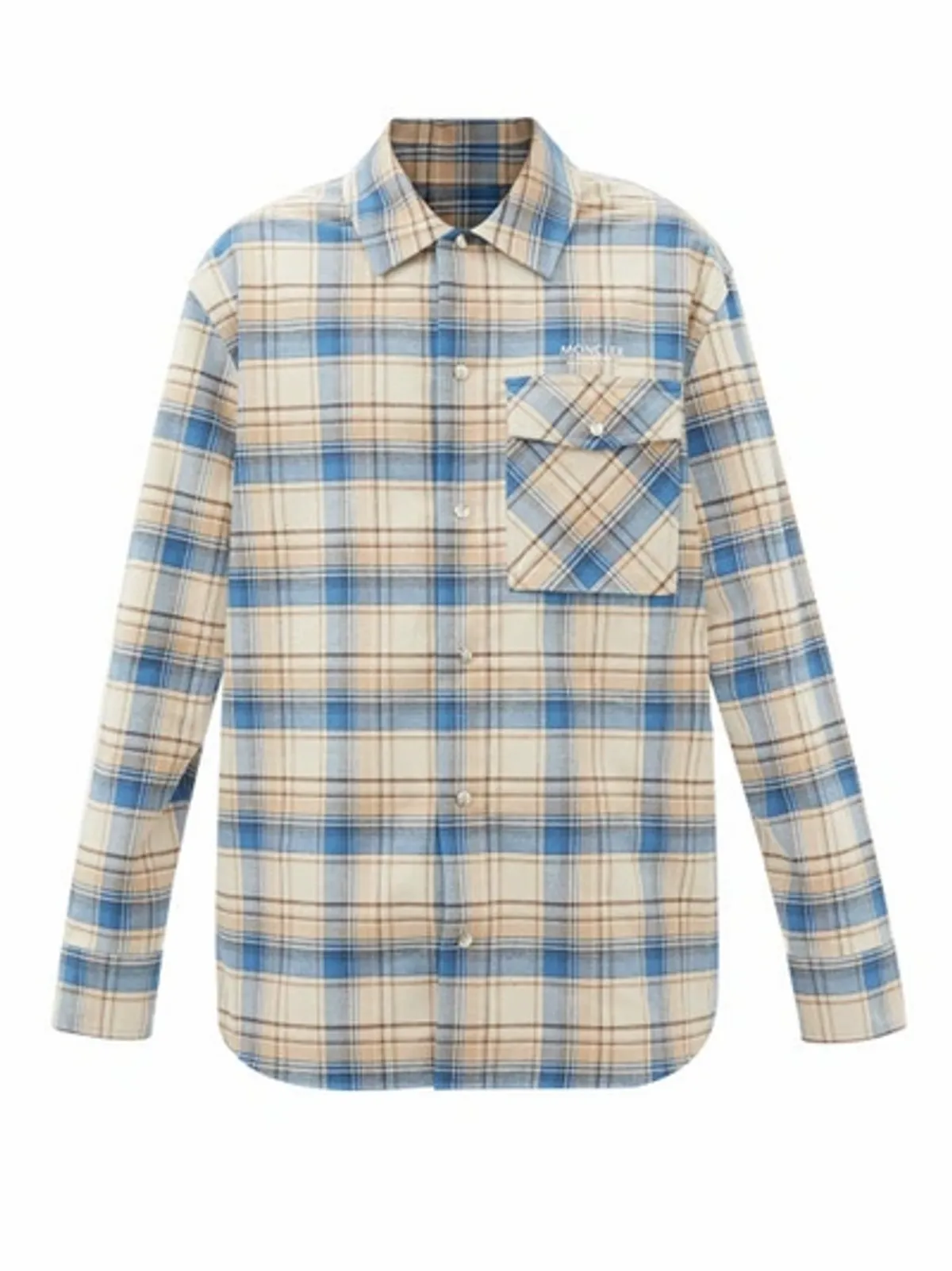 Moncler Logo Print Check Cotton Flannel Overshirt