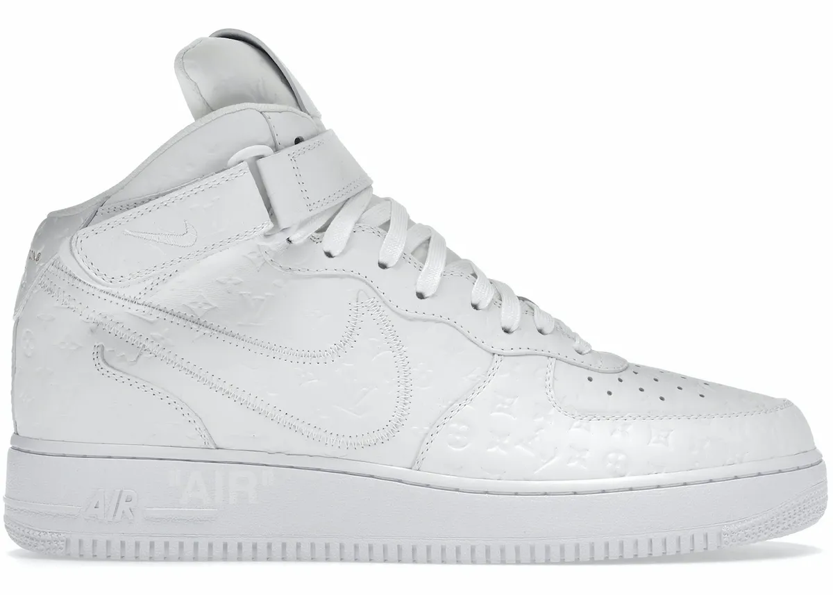 Louis Vuitton × Nike Air Force 1 Mid White Sneakers