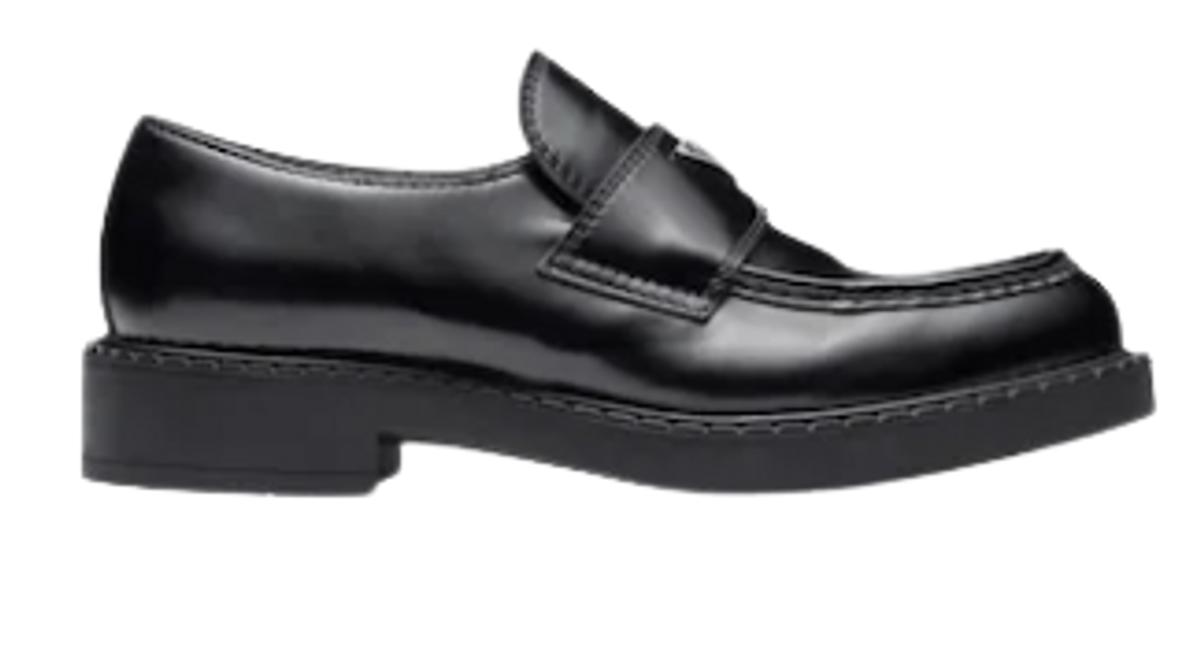 Prada Chocolate Black Brushed Leather Loafers