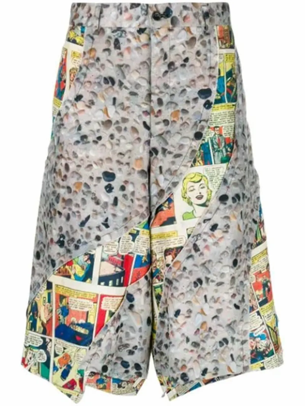 Comme Des Garcons Panelled Printed Bermuda Shorts In Grey