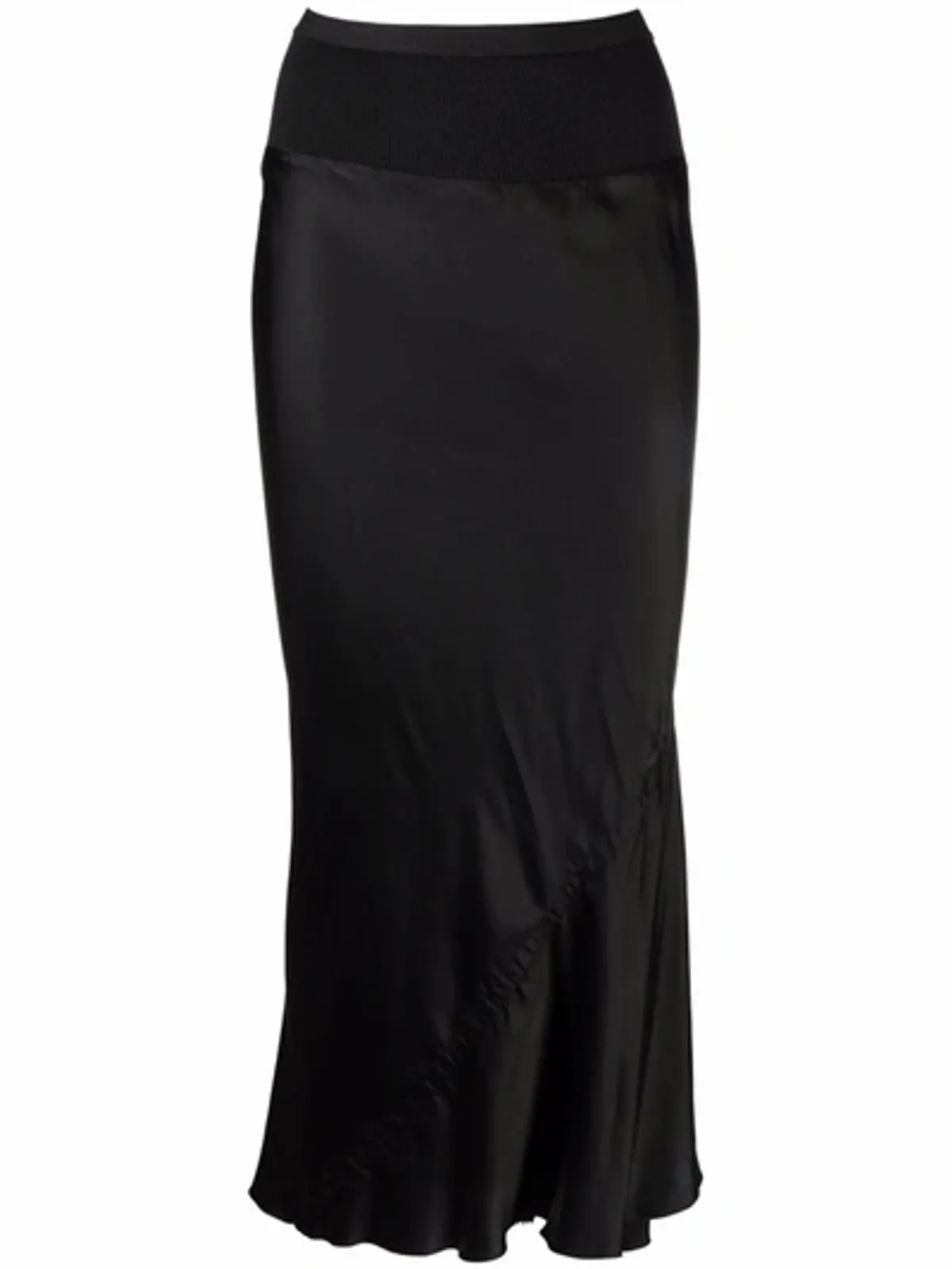 Rick Owens Gonna Asymmetric Cotton Blend Jersey Paneled Faille Midi Skirt