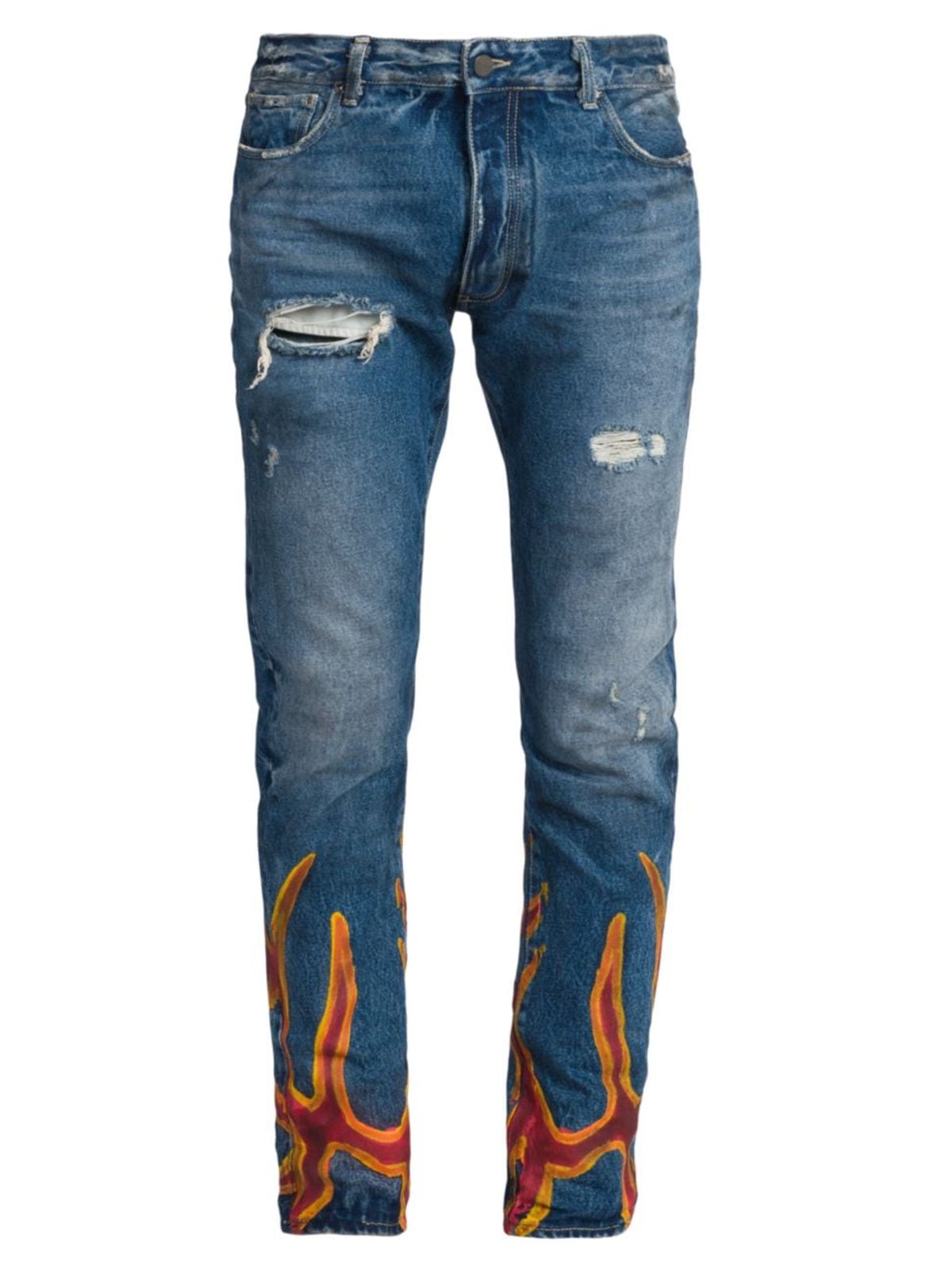 Palm Angels Burning Flame Print Straight Leg Jeans