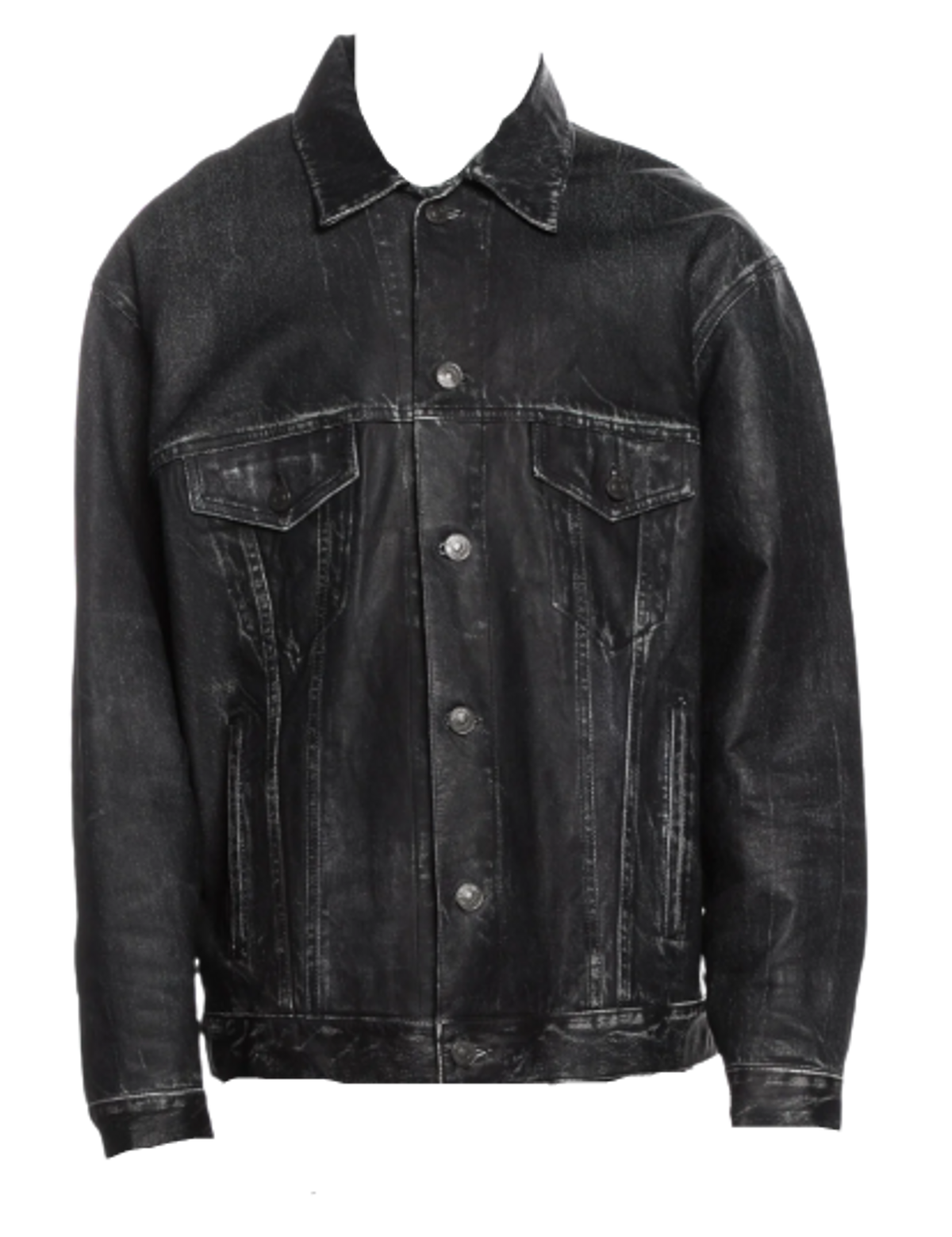 Balenciaga Trompe Print Leather Denim Jacket