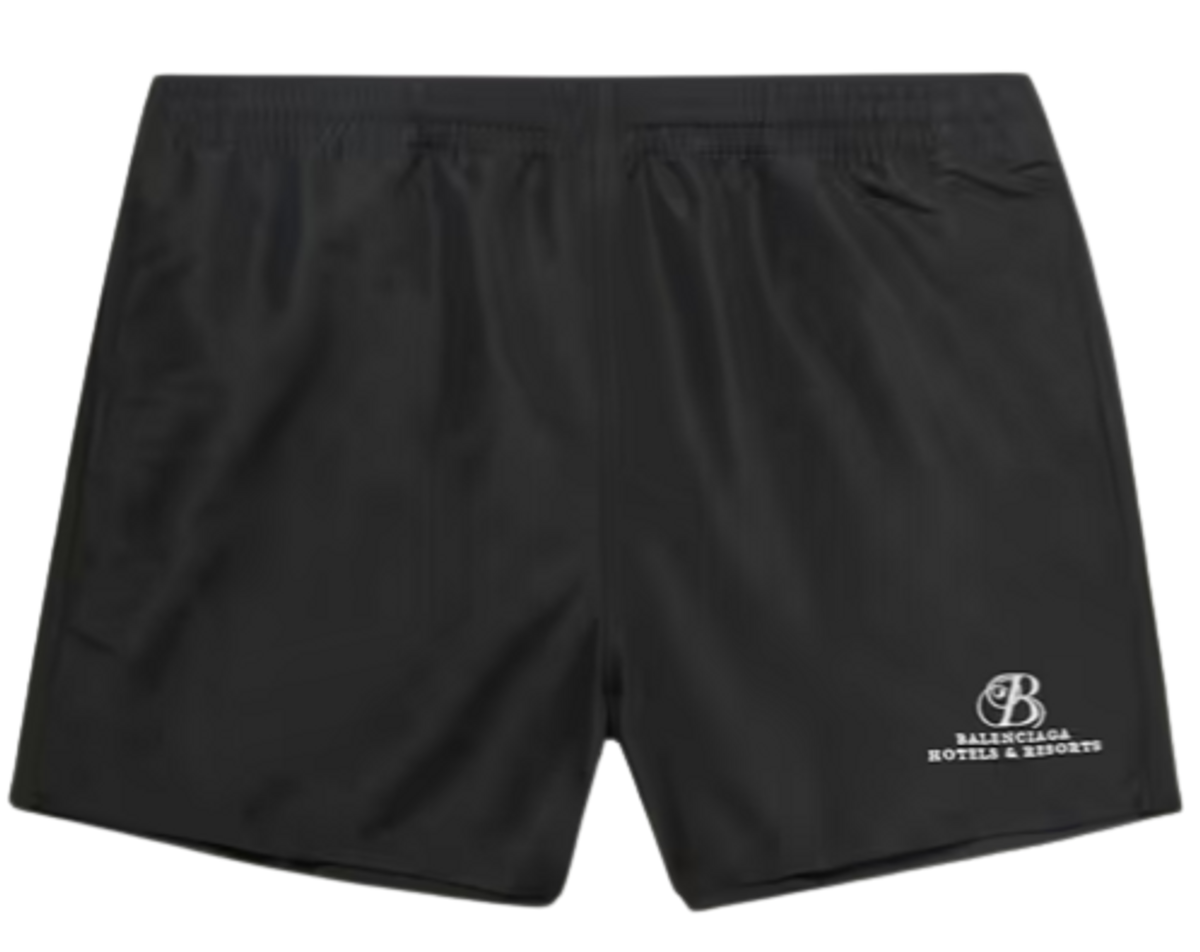 Balenciaga Logo Black Embroidered Swim Shorts