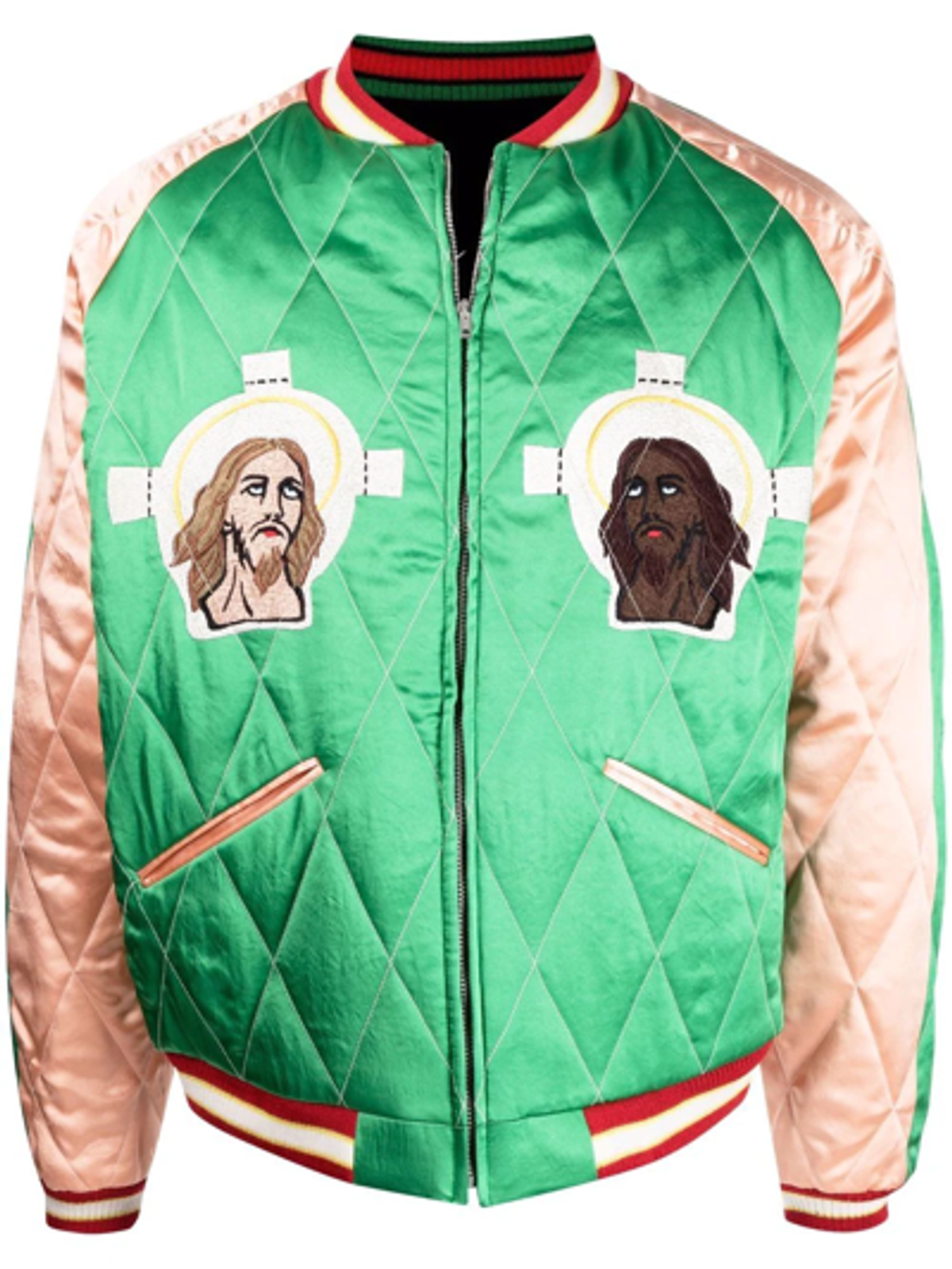 Saint Michael Embroidered Slogan Bomber Jacket