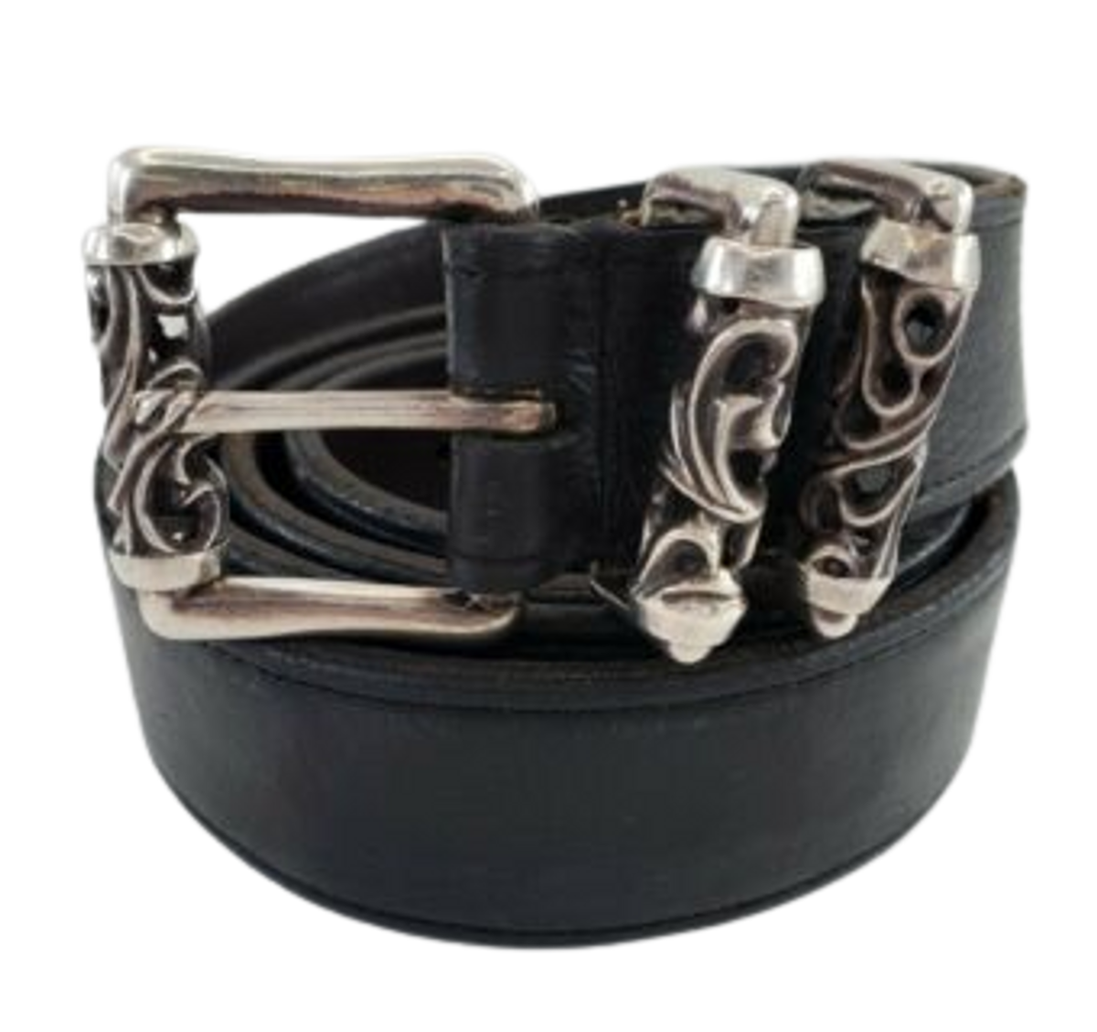 Chrome Hearts Black Soft Leather Sterling Silver Roller Belt