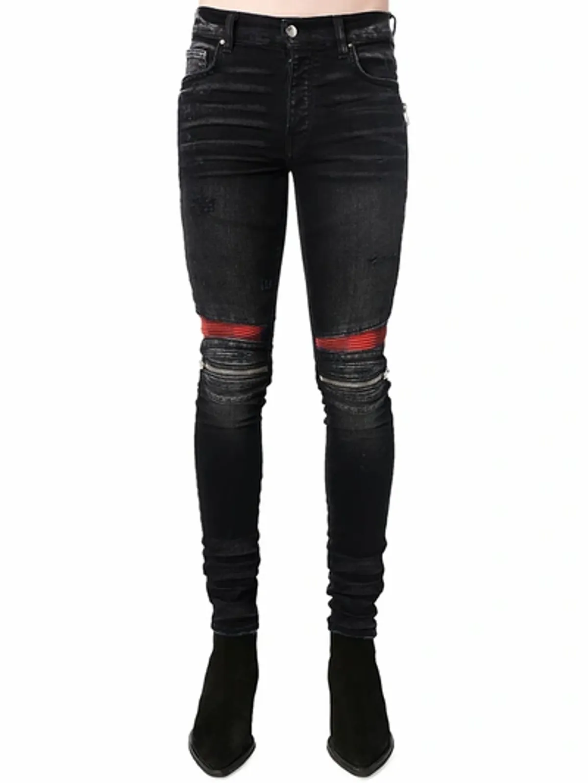 Amiri Black & Pink Cracked Leather Mx1 Jeans