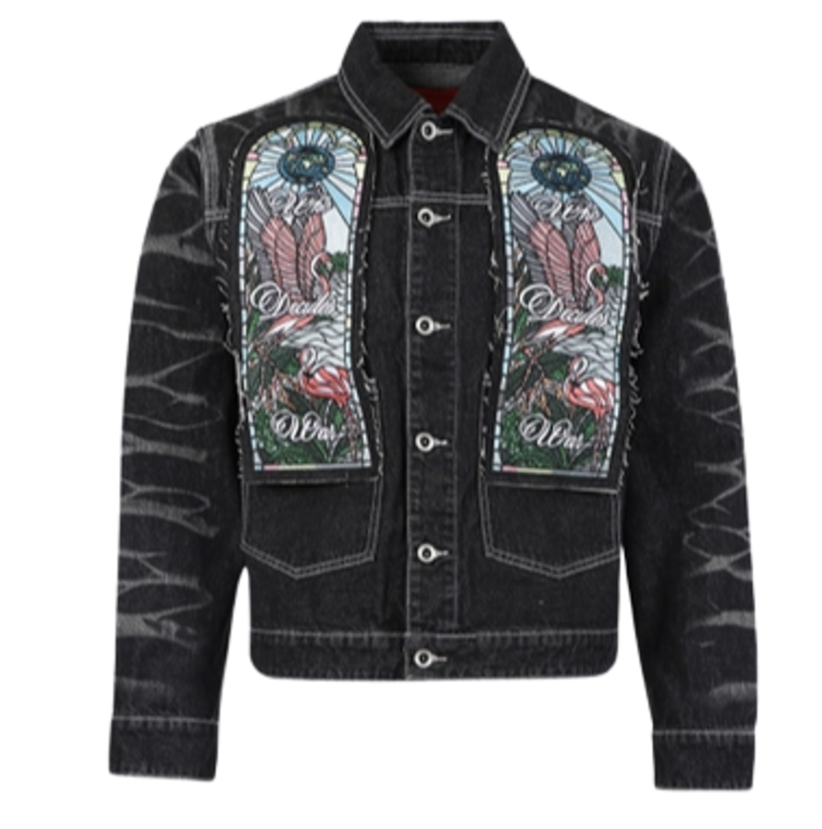 Who Decides War Flamingo Embroidered Trucker Jacket