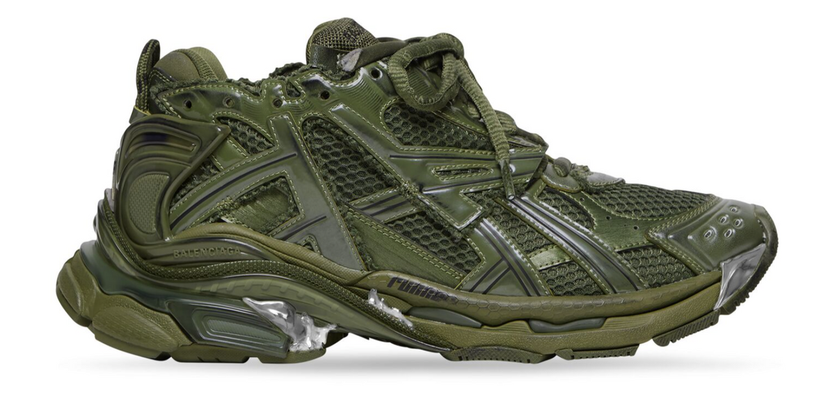 Balenciaga Dark Green Mesh And Nylon Runner Sneakers