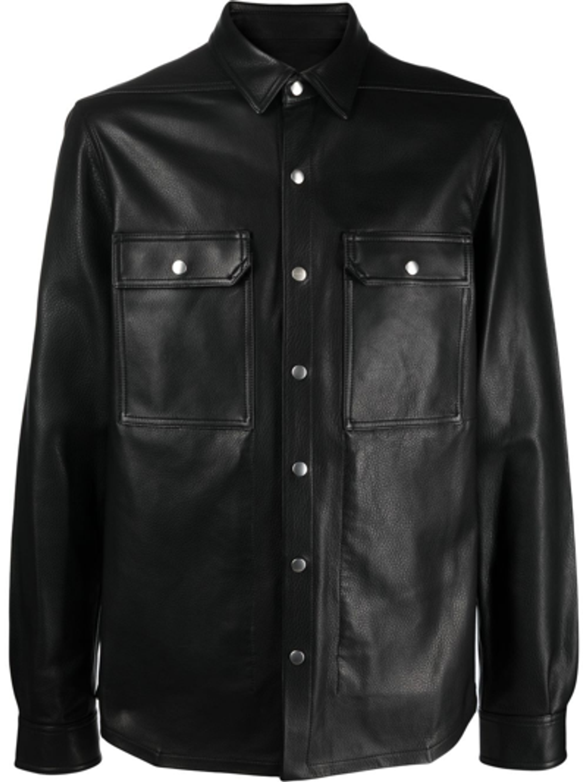 Rick Owens Black Button Up Leather Shirt Jacket
