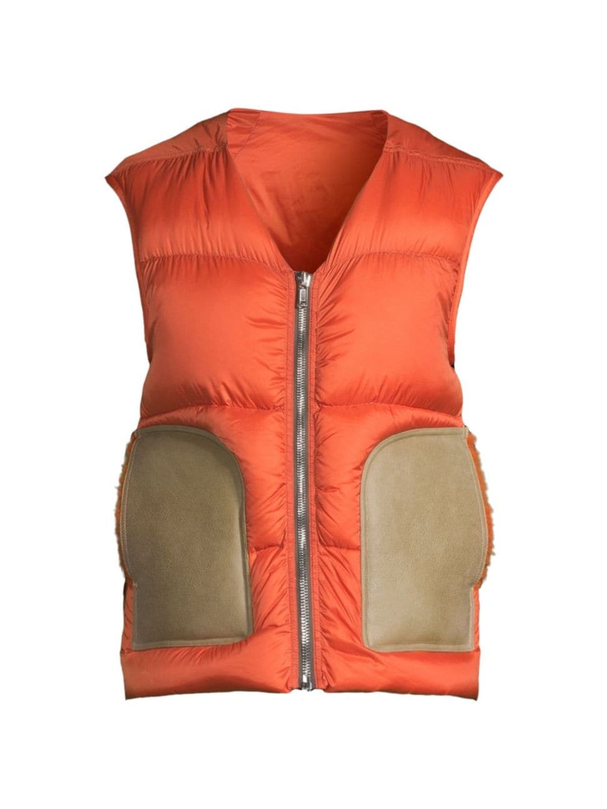 Rick Owens Orange Shearling-Pocket Down Gilet