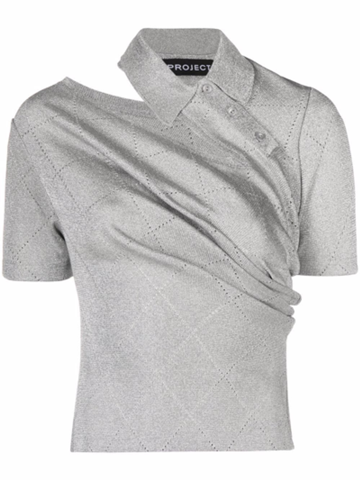 Y/Project Silver Twisted Asymmetric Woven Polo Shirt