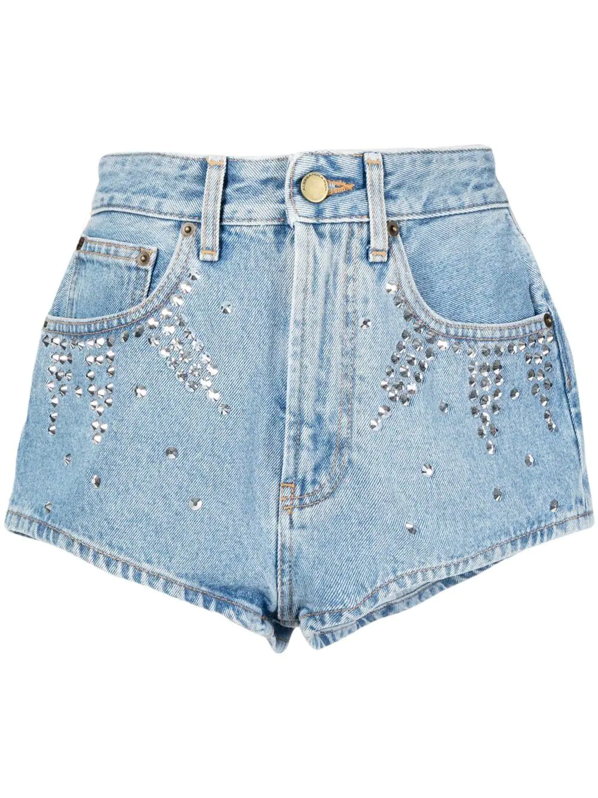 Alessandra Rich Blue Crystal-Embellished Mini Denim Shorts