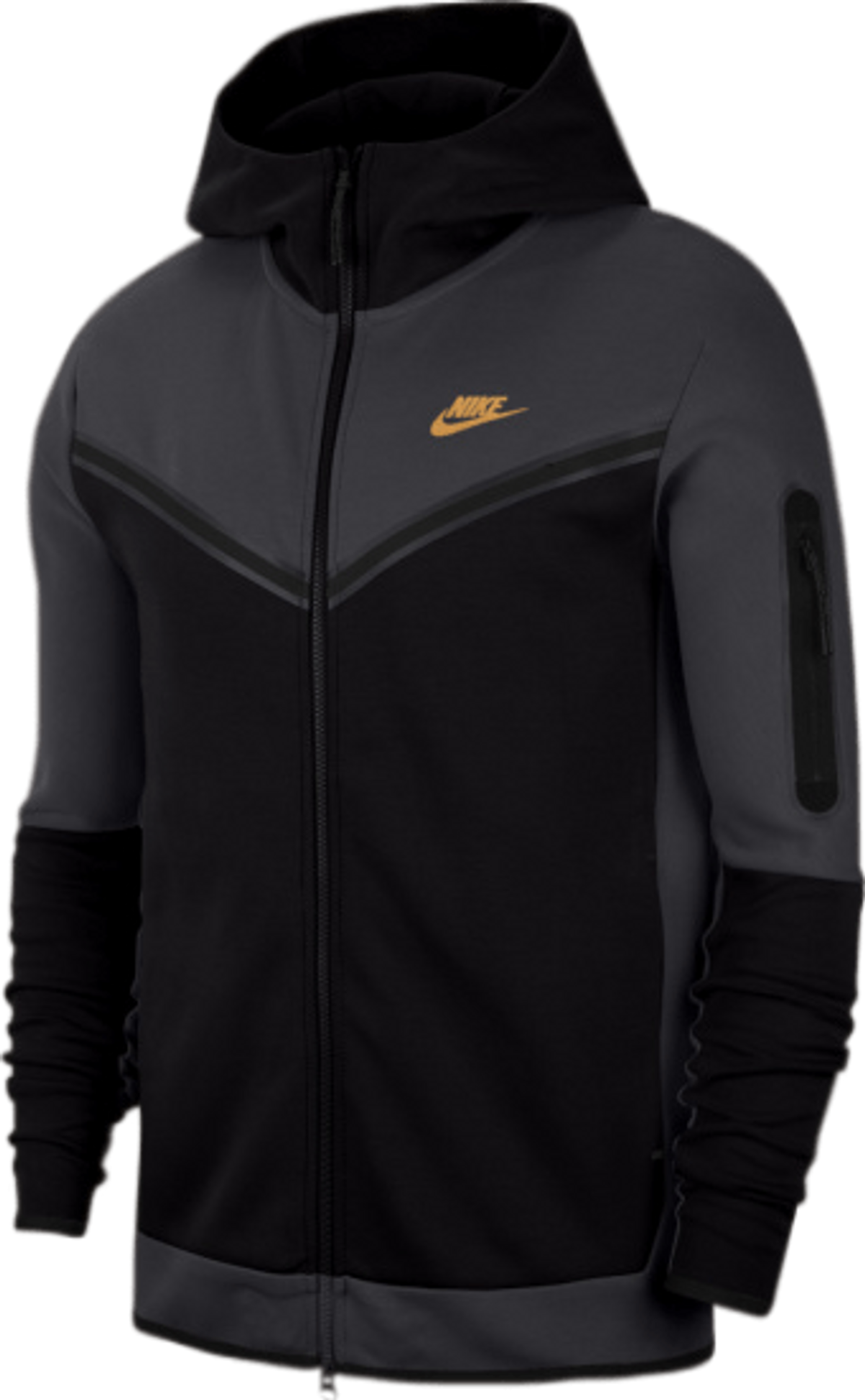 Nike Dark Grey, Black, & Gold-Logo Tech Zip Hoodie