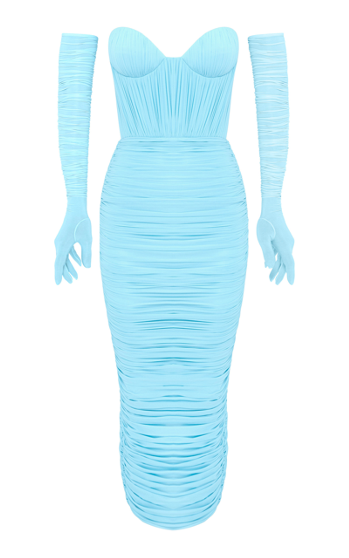 Alex Perry Womens Prescott Gloved Ruched Mesh Midi Blue Dress