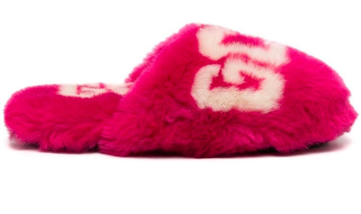 GCDS Logo-Print Pink Faux-Fur Slippers
