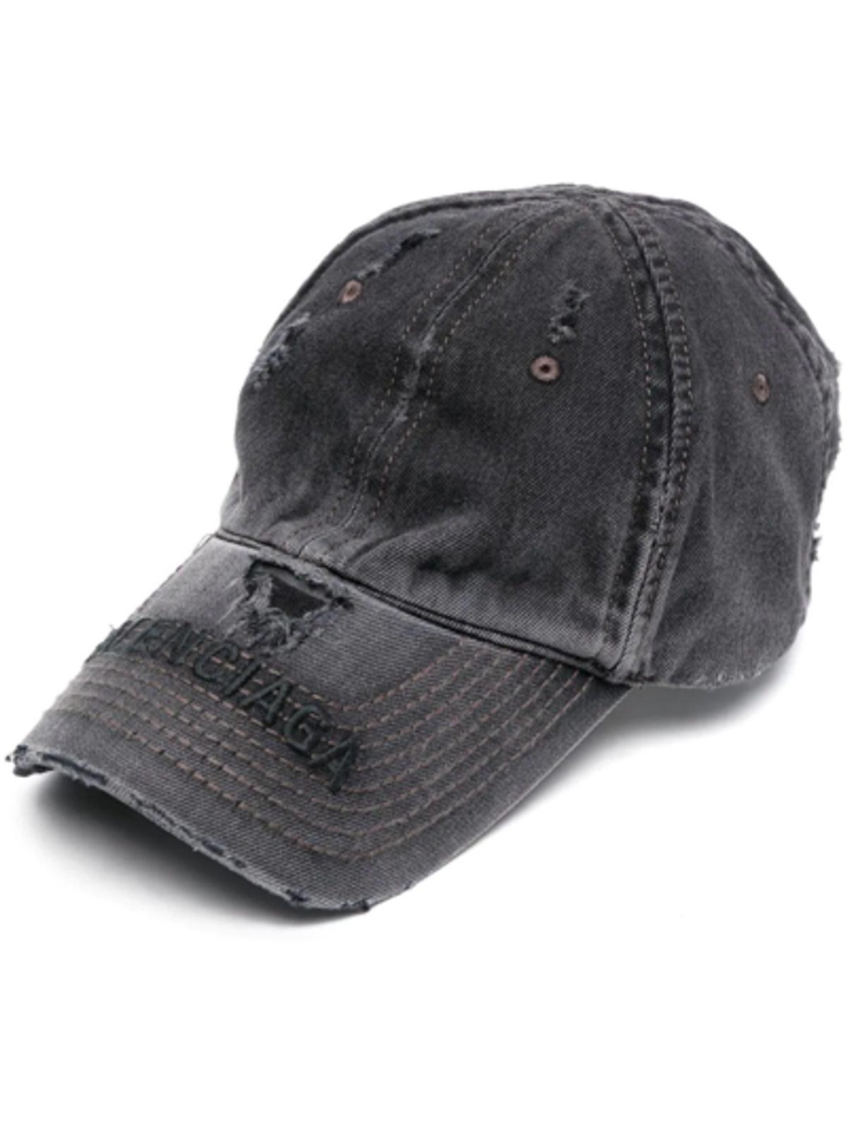 Balenciaga Grigio Logo-Embroidered Distressed Denim Cap