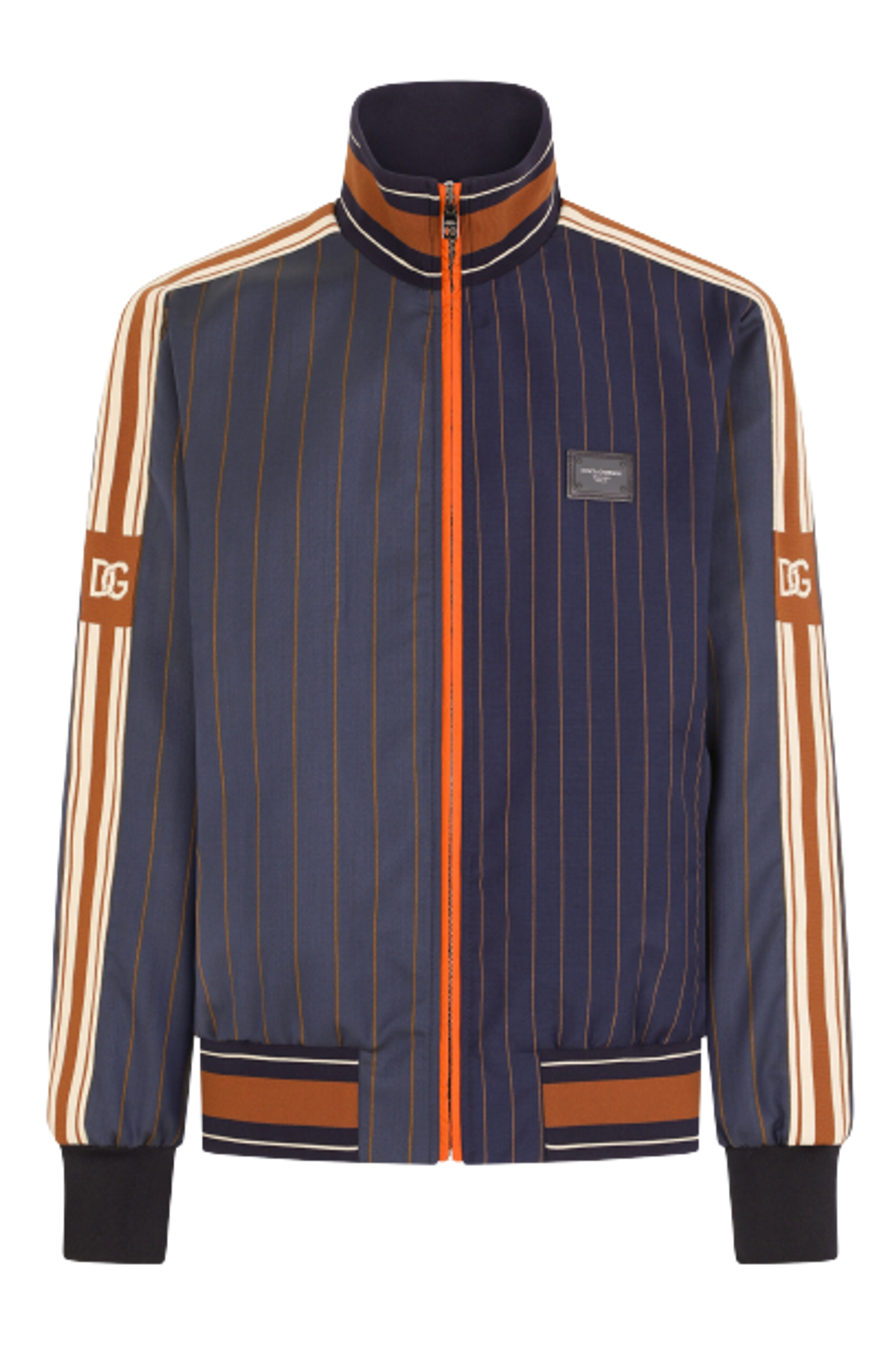 Dolce & Gabbana Pinstripe Wool Jacket With Nylon Inserts In Multicolor