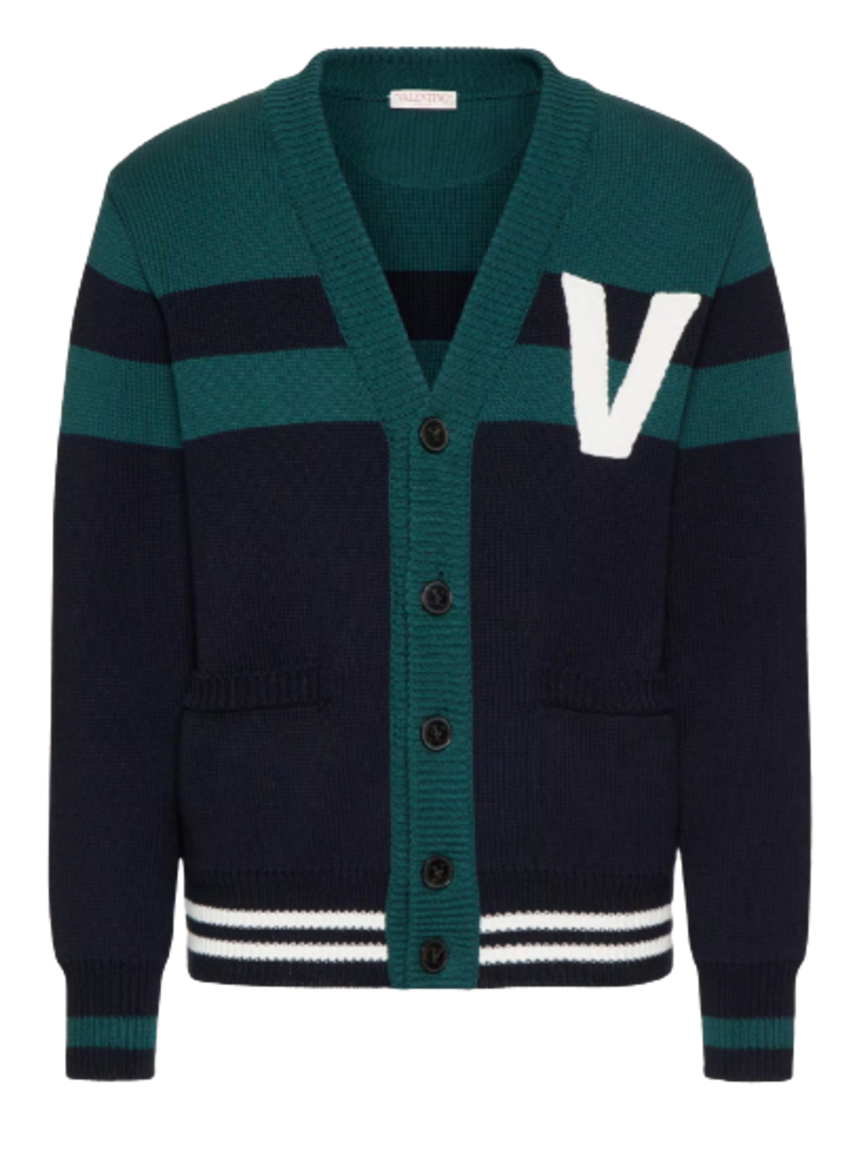Valentino Logo Applique V-Neck Cotton Knit Cardigan