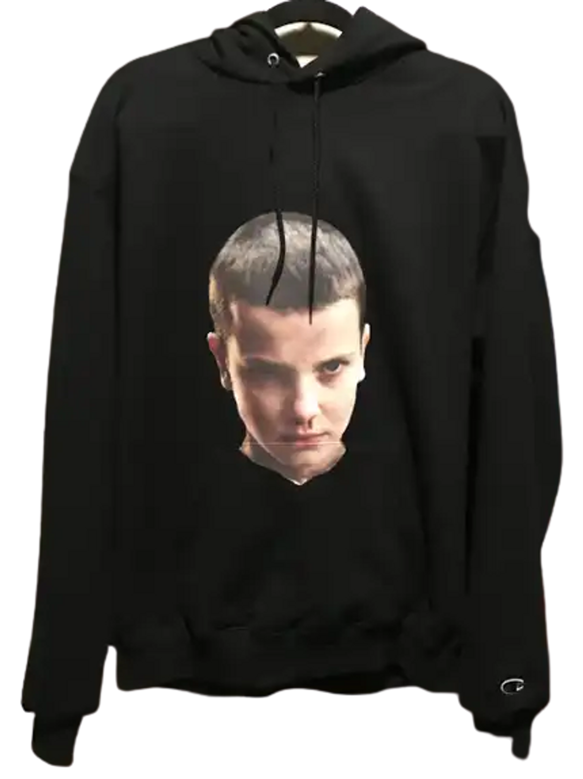 Champion × Stranger Things Merch Black Logo Hoodie