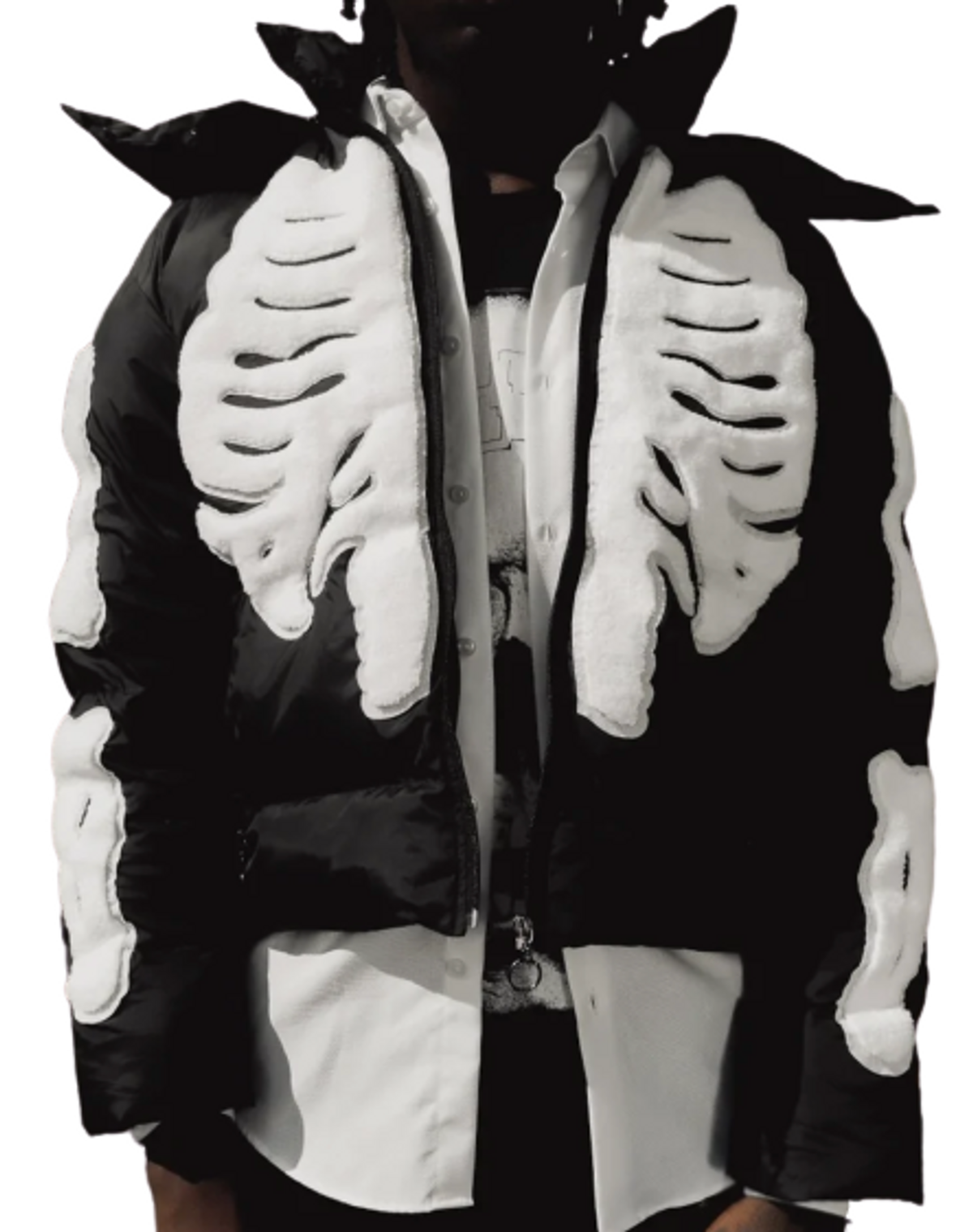 One of One Long Sleeve Insulated Nylon Bone Puffer Black Jacket