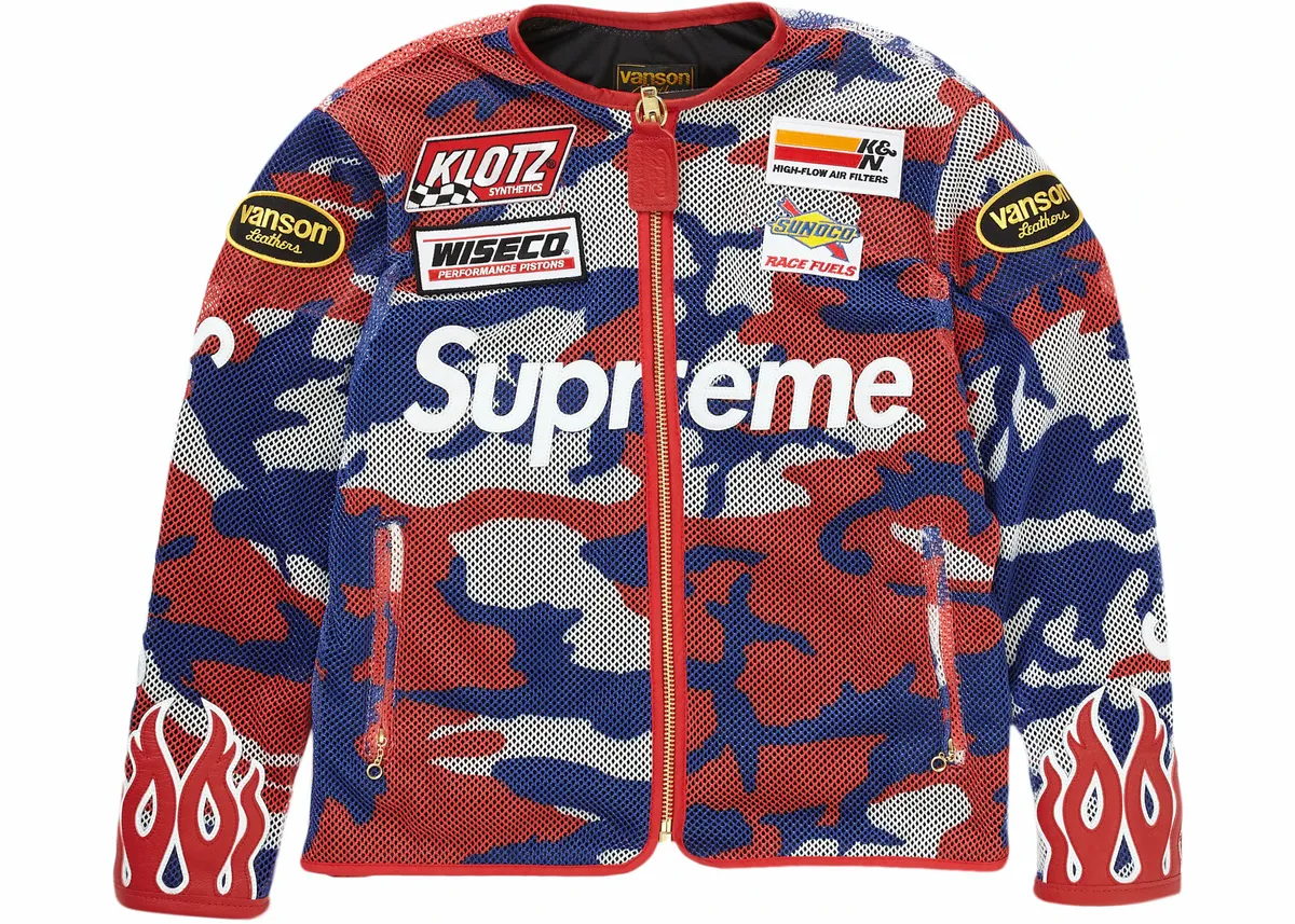 Supreme × Vanson Leathers Cordura Mesh Red Camo Jacket