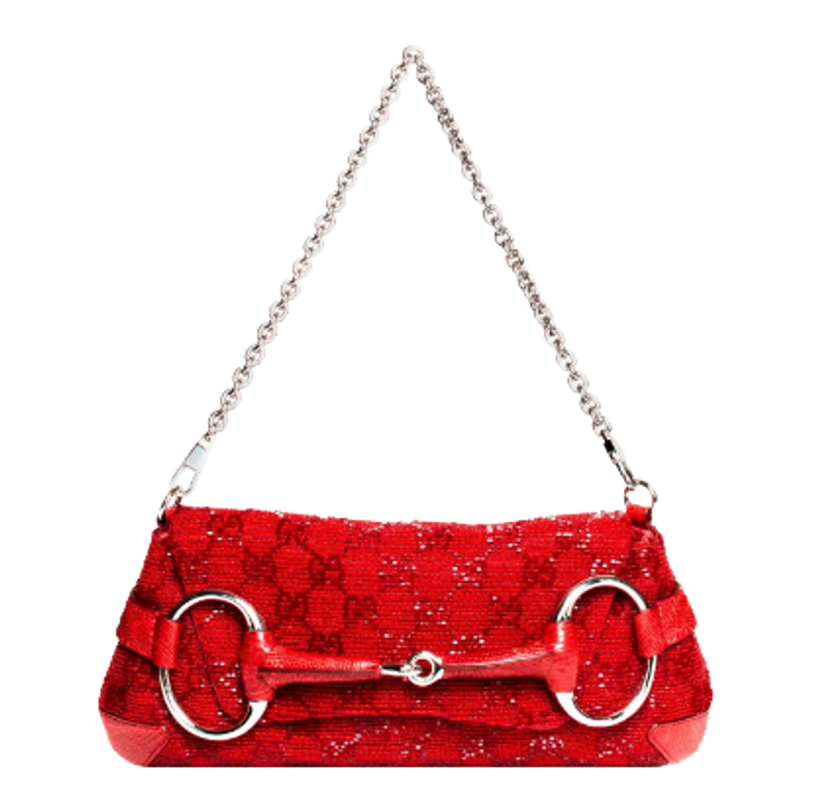 Gucci Beaded Red Horsebit Convertible Chain Clutch