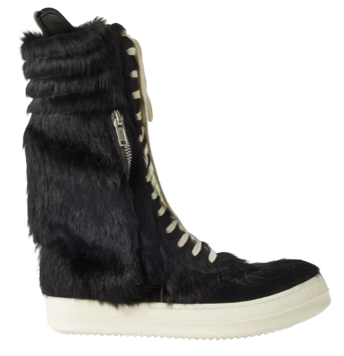 Rick Owens Cargo Basket Faux Fur Leather High Top Sneakers