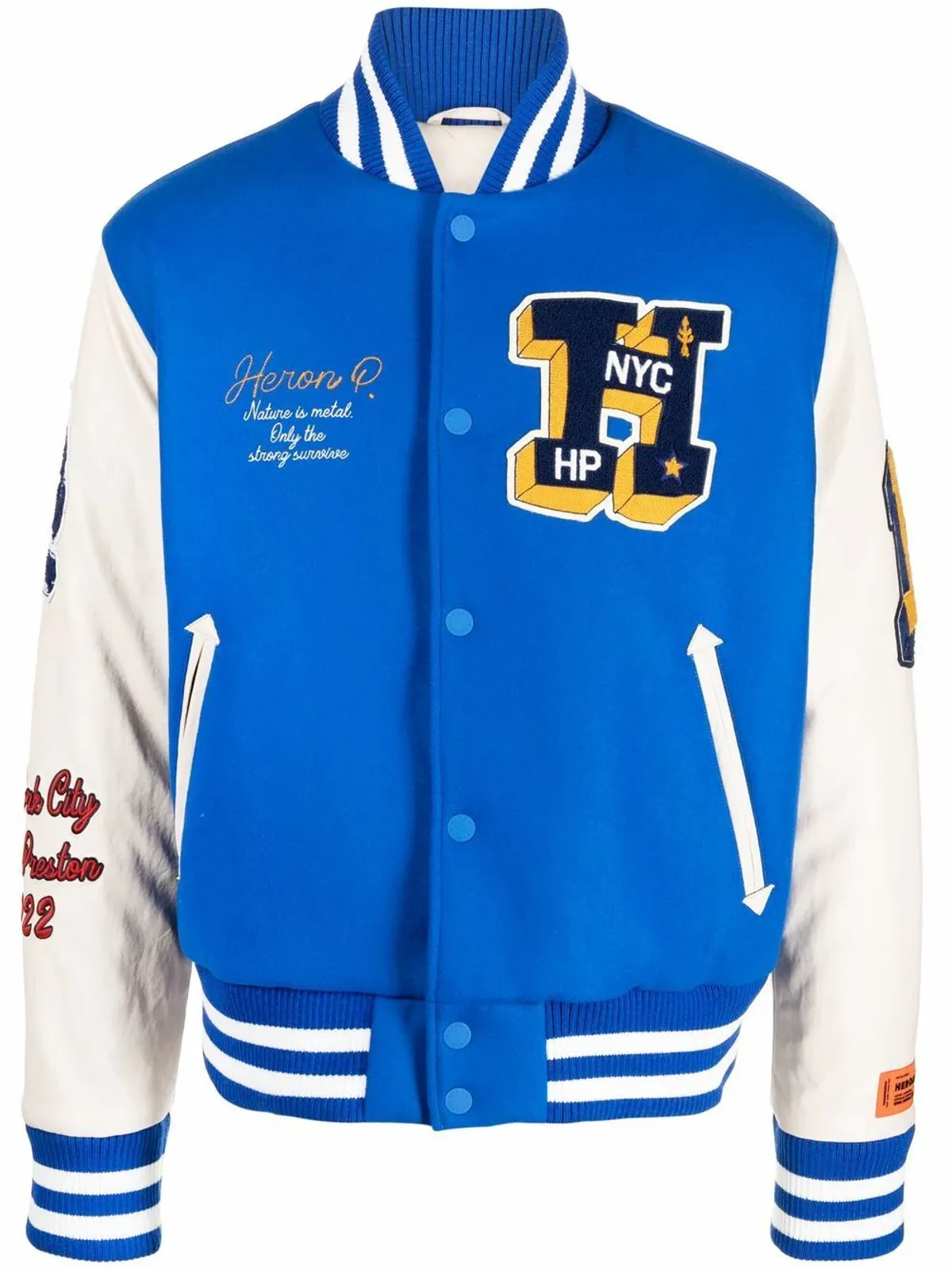 Heron Preston Patches Wool-Blend And Faux Leather Varsity Jacket
