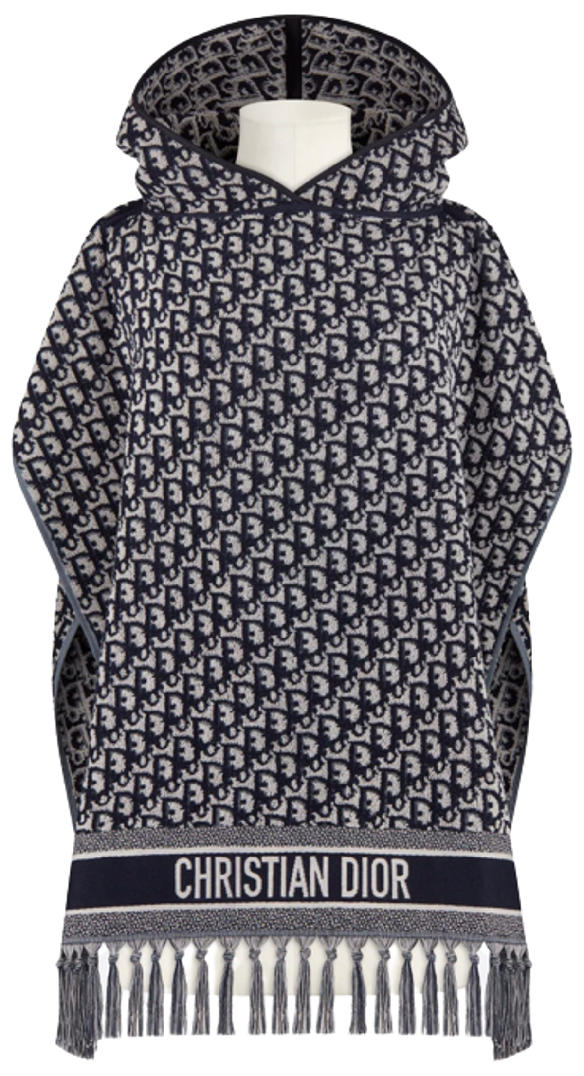 Dior Navy Blue Cotton Oblique Hooded Poncho