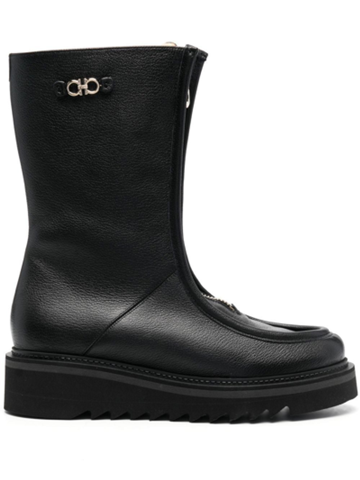 Ferragamo 50mm Zip Front Leather Black Boots
