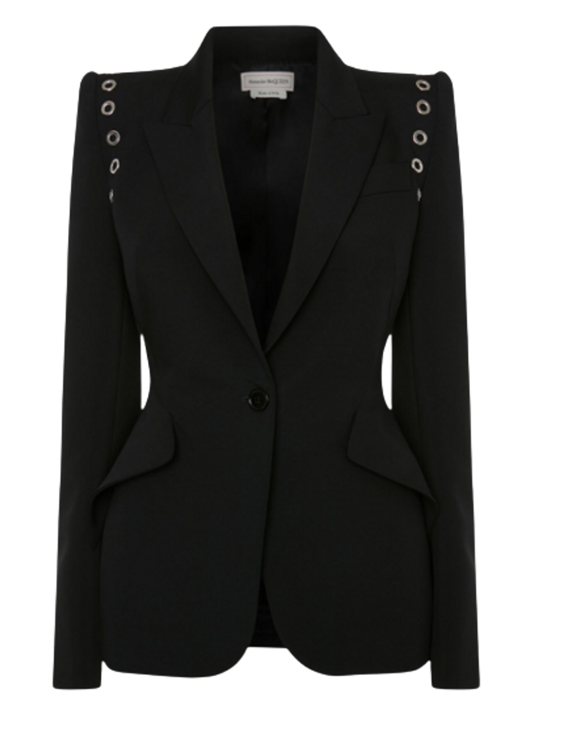 Alexander McQueen Eyelet Peak Shoulder Black Jacket