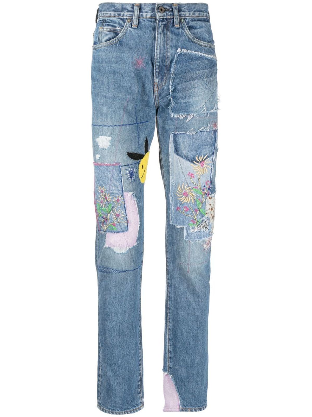 KAPITAL - Distressed Appliquéd Denim Shorts - Blue KAPITAL