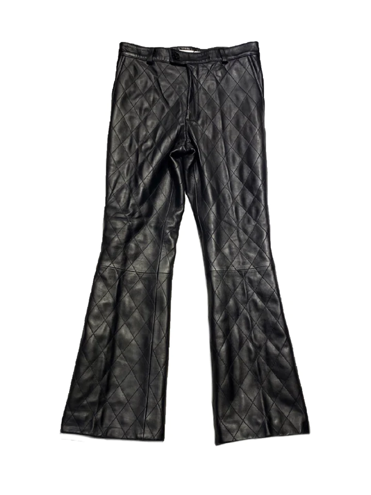 Ernest W. Baker Black Quilted Leather Flare Trousers