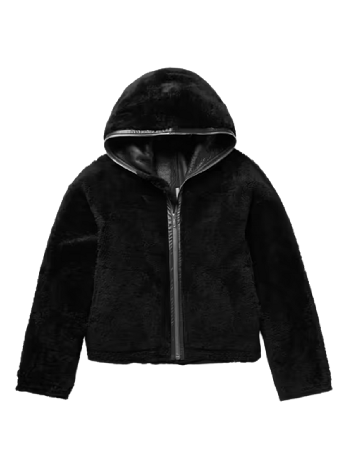 Rick Owens Black Sealed Leather-Trimmed Shearling Hooded Jacket