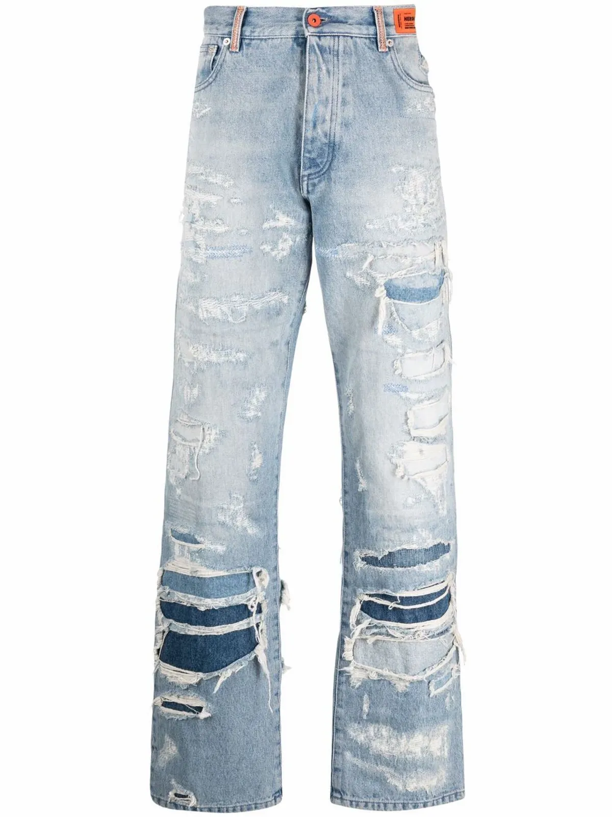 Heron Preston Light Blue Distressed Straight-leg Jeans