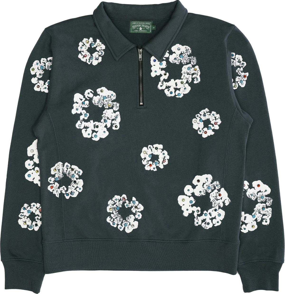 Denim Tears Rhinestone Cotton Wreath Half Zip Sweatshirt
