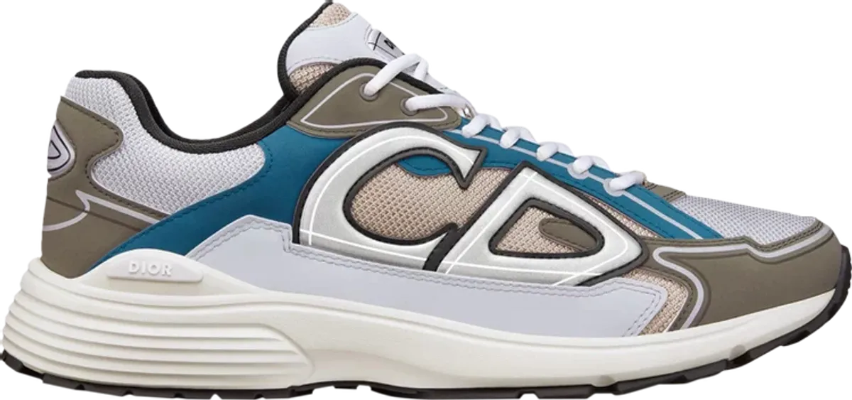 Dior B30 White And Beige Mesh With Blue And Olive Technical Fabric Low Top Sneakers