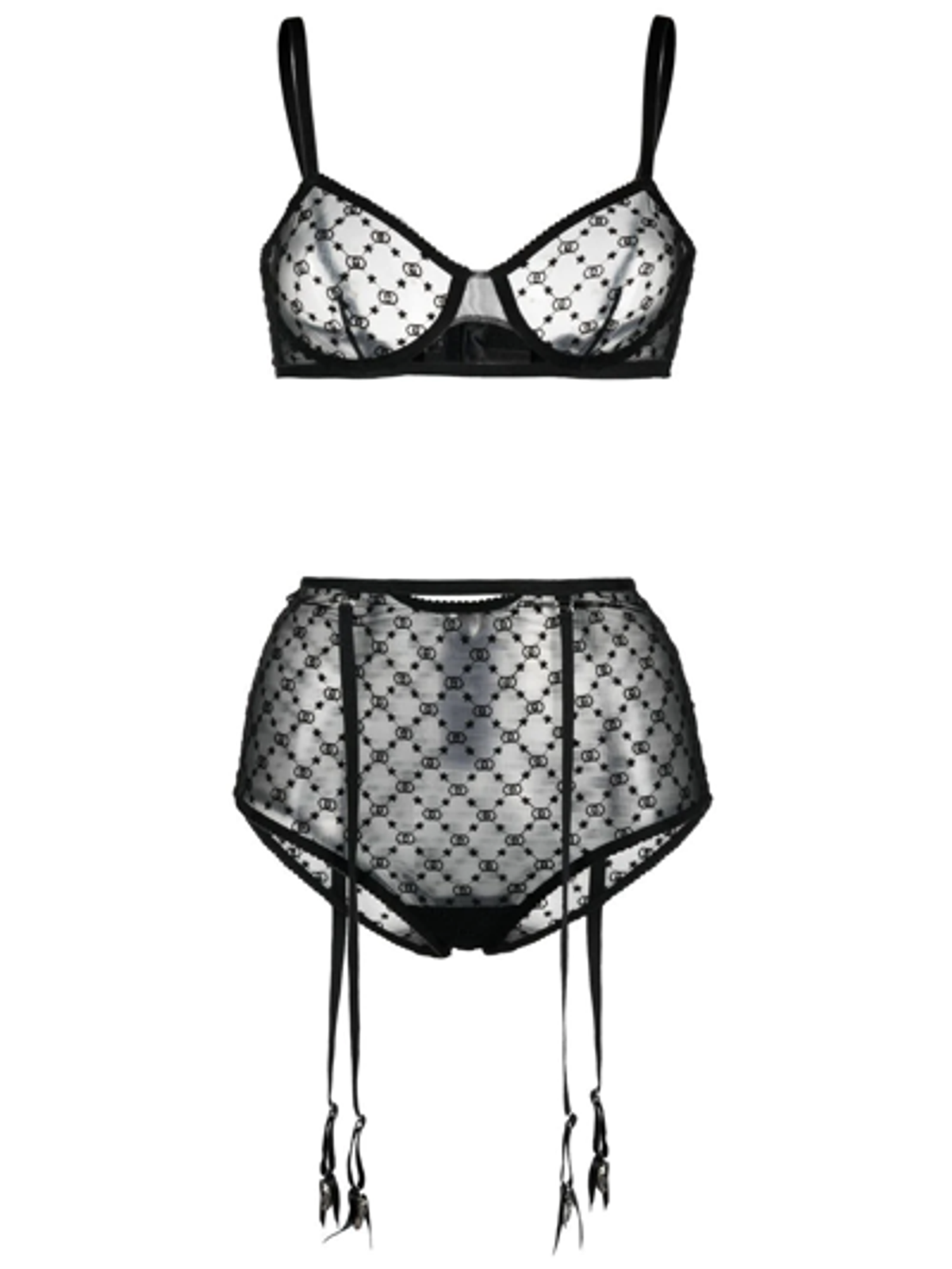 Gucci Gg-embroidered Lingerie Set In Black