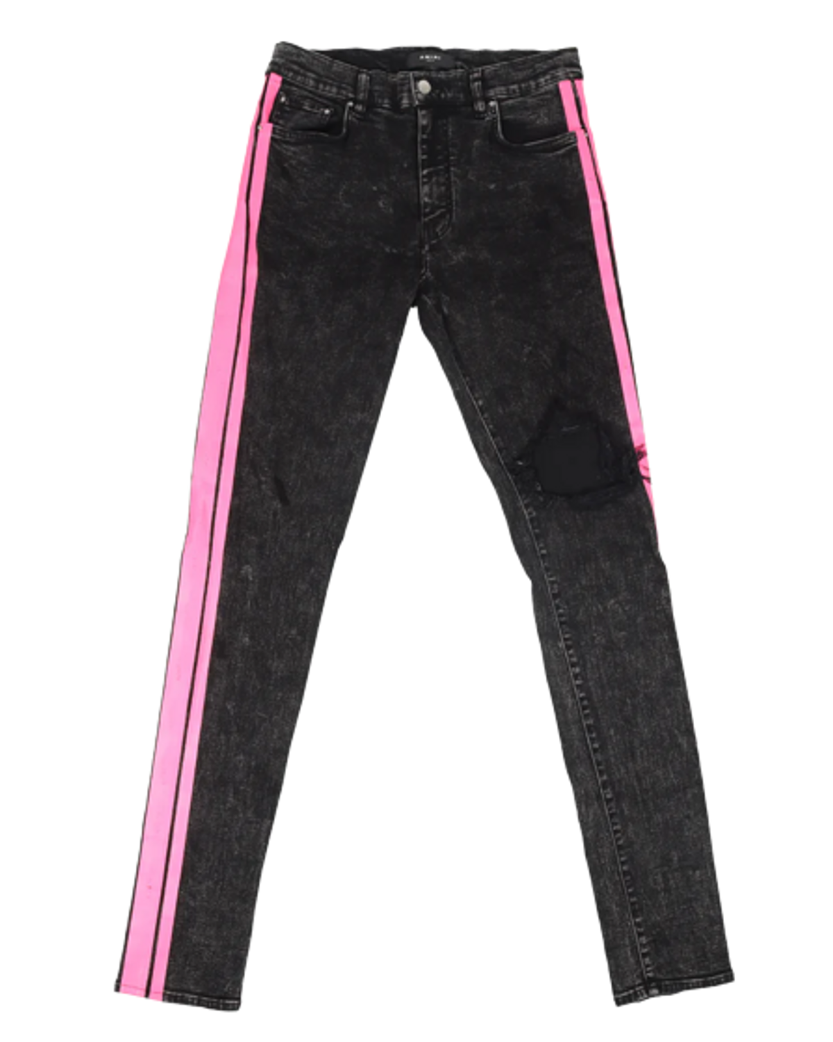 Amiri Black Denim Pink Stripes Distressed Jeans