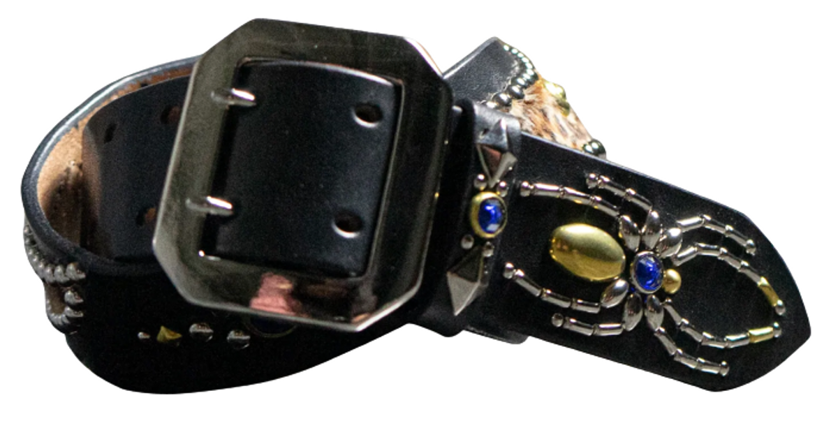 Mannahatta NYC Studded Leather Inlay Belt With Reflector - Leopard Hair