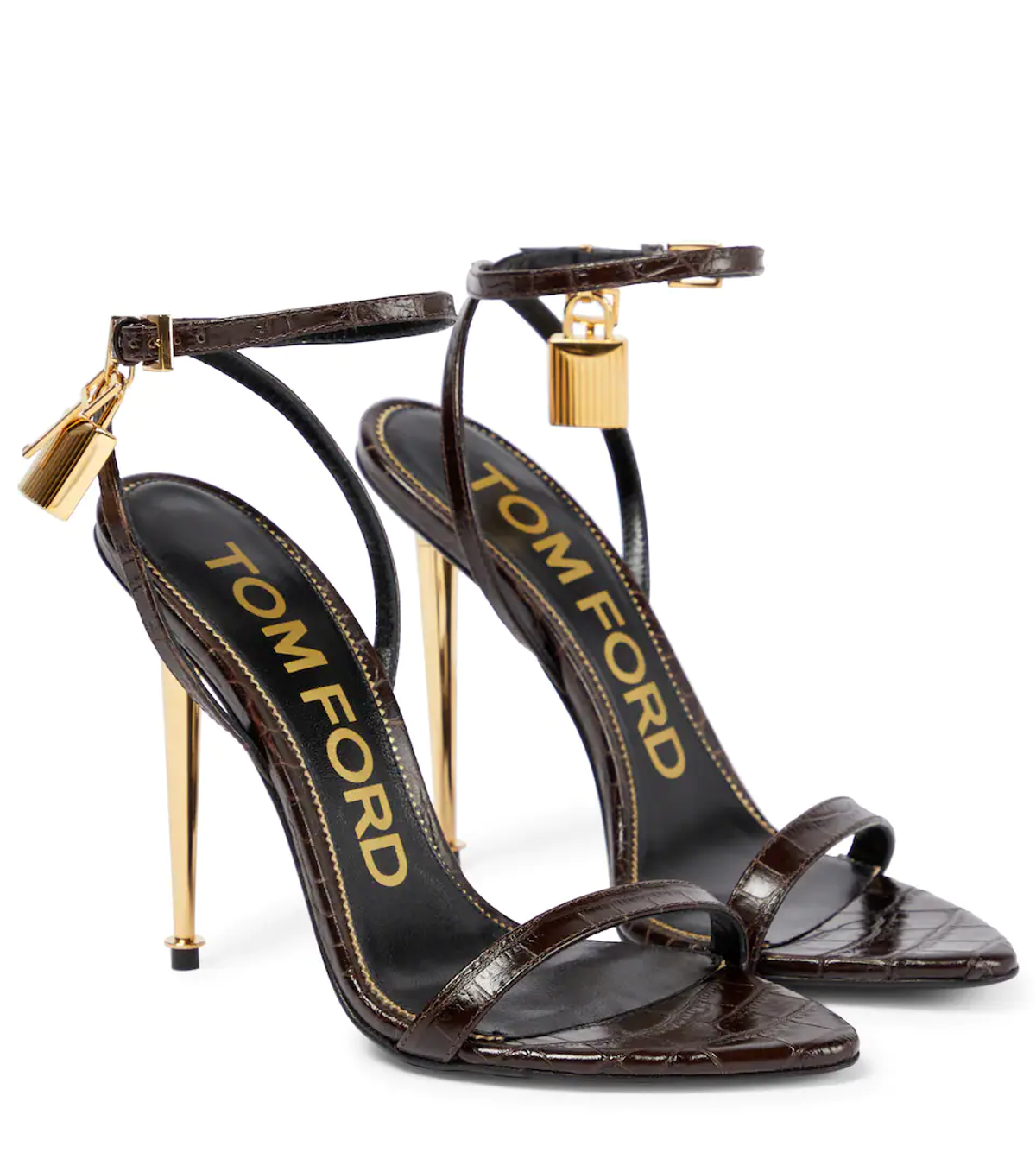 Tom Ford Padlock Embellished Croc-Уffect Leather Sandals