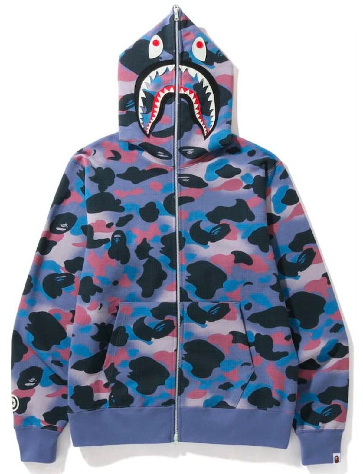 Bape Grid Camo Shark Full Zip Purple Hoodie