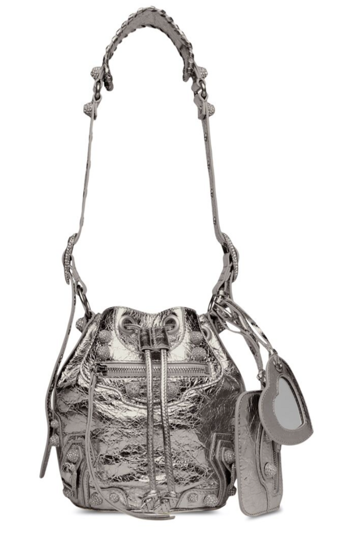 Balenciaga Le Cagole Xs Metallized Rhinestones Silver Bucket Bag
